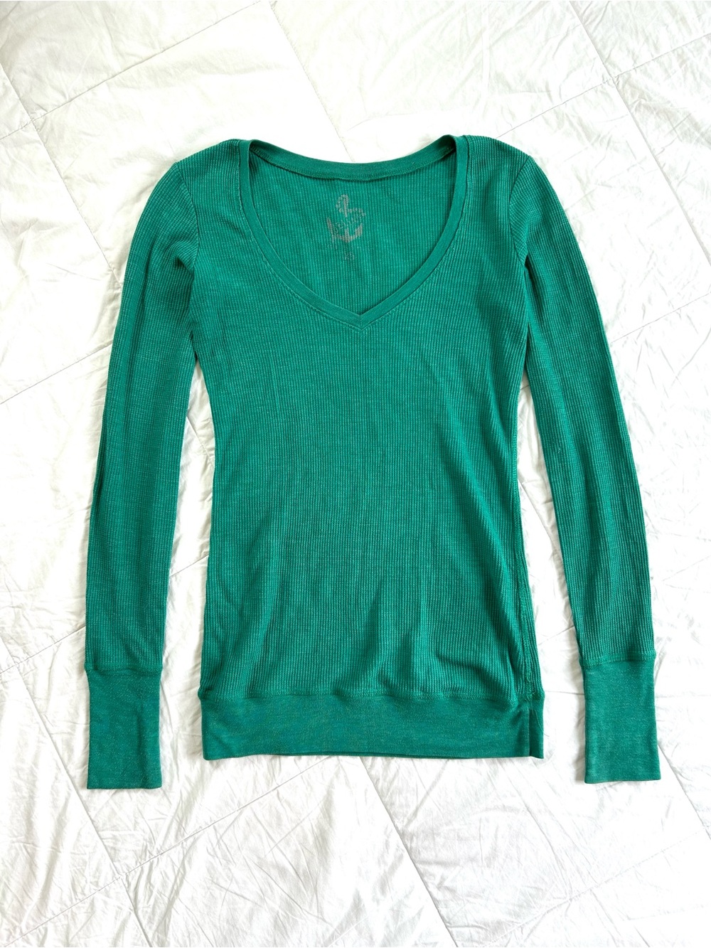 Delia’s Teal V-Neck Henley Long Sleeve Ribbed Fitted Top